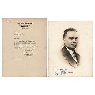 J. Edgar Hoover (2) Signed Items - Typed Letter and Photograph