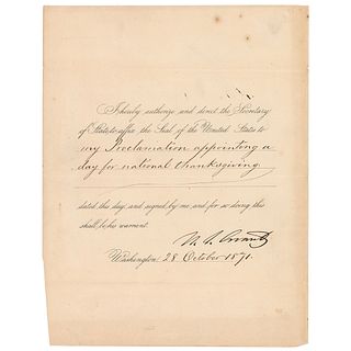 U. S. Grant Document Signed as President (1871) - Thanksgiving Proclamation