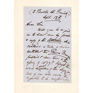 Henry James Autograph Letter Signed on His Short Story &#39;The Pension Beaurepas&#39;