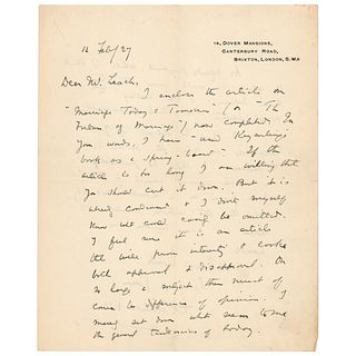 Havelock Ellis Autograph Letter Signed