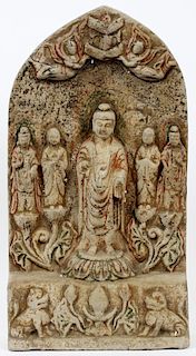 CHINESE STONE SCULPTURE OF BUDDHA FIGURES