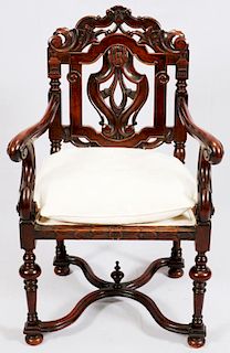 CARVED MAHOGANY ARM CHAIR C.1920
