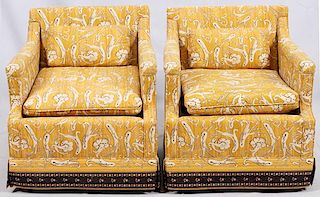MID-CENTURY UPHOLSTERED ARMCHAIRS PAIR