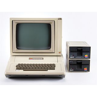 Apple II Computer with Apple Monitor II, Disk II Drives, and Software