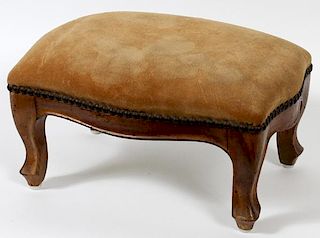 SUEDE UPHOLSTERY WALNUT FOOT STOOL