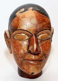 INDIAN POLYCHROME CARVED WOOD HEAD