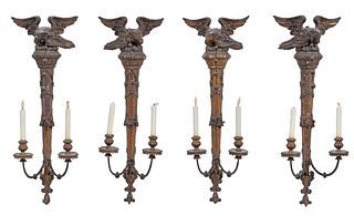 Two Pairs British Painted and Gilt Wood Sconces