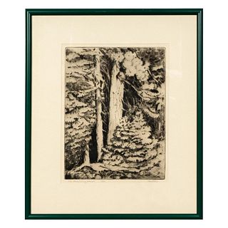 Morton, Original Engraving on Paper, Winter Forest, Signed