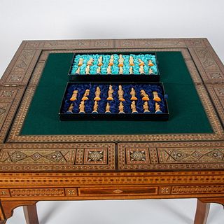 Inlaid Moroccan Folded Game Table with Chess Board Set