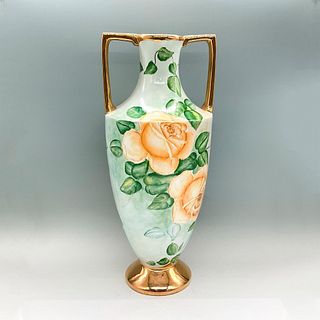 Jean Pouyat Limoges Porcelain Amphora Vase, Peach Roses