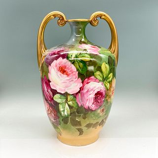 Jean Pouyat Limoges Porcelain Amphora Vase, Roses
