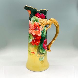 Jean Pouyat Limoges Porcelain Pitcher, Flowers