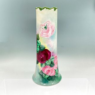 W G & Co Limoges Porcelain Vase, Pink Roses