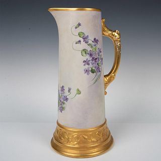 Antique Belleek Willets Porcelain Floral Pitcher, Signed