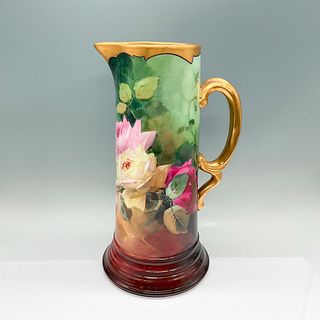 Austrian Porcelain Floral Pitcher, Signed