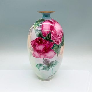 Antique American Belleek Porcelain Floral Vase, Signed