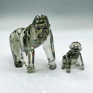 2pc Swarovski Crystal Figurine, Mother Gorilla, Baby, Signed