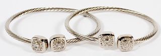 STERLING SILVER AND .26CT DIAMOND TWIST BANGLES