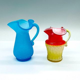 2pc Vintage Small Art Glass Pitchers