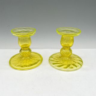 Pair of Vintage Uranium Yellow Glass Candle Holders