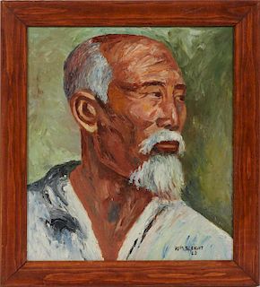 WM SLEIGHT OIL ON BOARD PORTRAIT OF ASIAN MAN
