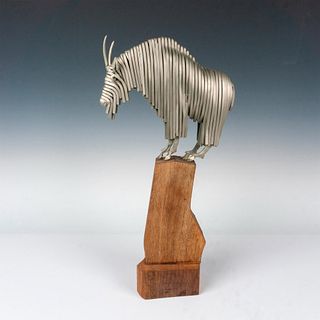 Fay Taylor Billy Goat Metal Sculpture on Wood Base