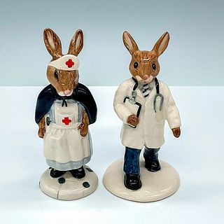2pc Royal Doulton Bunnykins, Doctor and Nurse Figurines