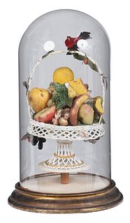 Large Glass Cloche and Wax Fruit Basket