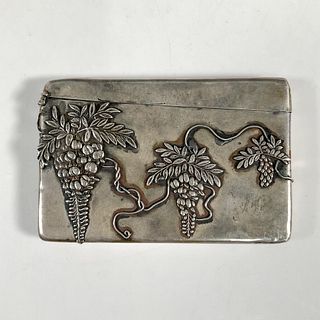 Japanese Silver Card Holder With Embossed Grape Vine