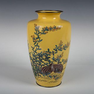 Japanese Enamel and Silver Quail Vase