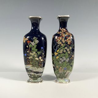 Pair of Japanese Meiji Cloisonne Enamel Floral Vases