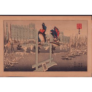 Hiroshige Woodblock Print, The Gion Shrine in Snow