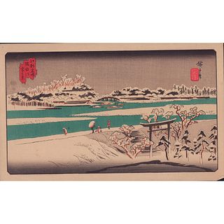 Hiroshige Woodblock Print, View of the Sumida River in Snow