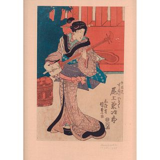 Kunisada (Japanese) Woodblock Print, Shamisen Player