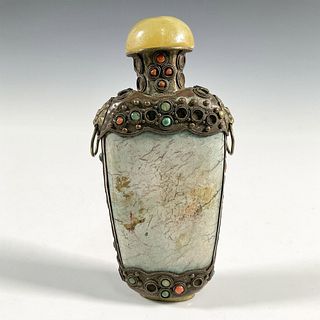 Mongolian Inlaid Turquoise and Metal Snuff Bottle