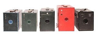 (5) EARLY BOX CAMERAS, BROWNIE & ANSCO