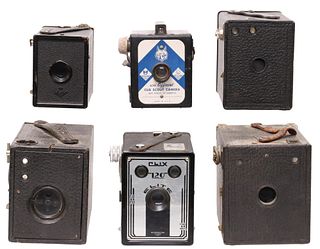 (6) VINTAGE BOX CAMERAS, ANSCO, CONLEY, OTHERS