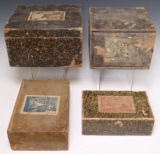(4) MAGIC LANTERN WOOD BOXES WITH MAKER LABEL