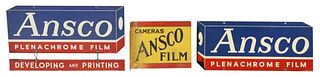 (3) VINTAGE ANSCO OUTDOOR METAL TWO SIDE SIGNS