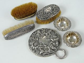Six Sterling Repousse Table Items