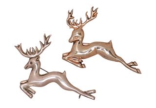 (2) SILVER HOLLOW LEAPING REINDEER BROOCHES, MEXICO