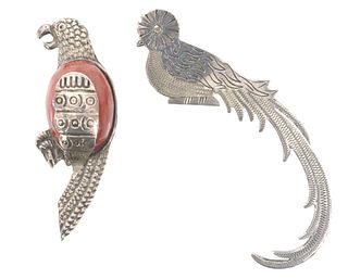 (2) ESTATE STERLING & SILVER-TONE METAL BIRD BROOCHES