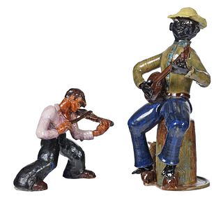 Two Pottery Musician Figures