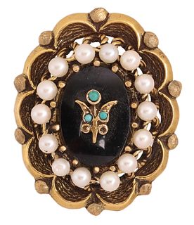 ESTATE VICTORIAN STYLE 14KT YELLOW GOLD PENDANT BROOCH