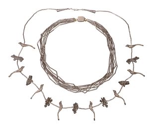 (2) SOUTHWEST SILVER FETISH & STERLING TUBE BEADED NECKLACES