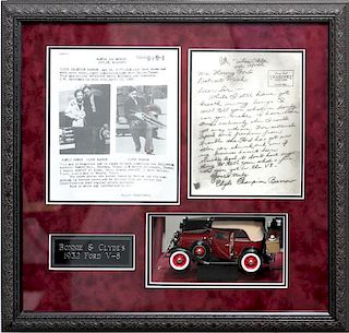 BONNIE & CLYDE FRAMED REPLICA LETTER AND CAR
