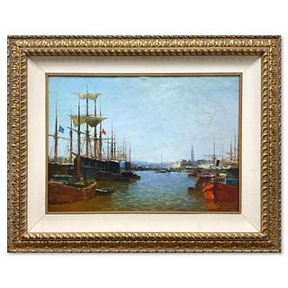Alexander Popov, "Venice Harbor" Framed Original Oil Painting on Canvas, Hand Signed with Letter of Authenticity.