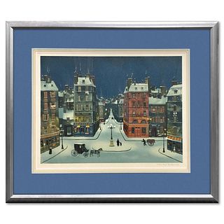 Michel Delacroix, "Nuit de December" Framed Limited Edition Lithograph, Numbered XXI/CL and Hand Signed with Letter of Authenticity.