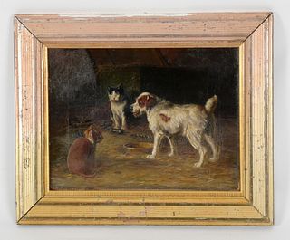American School (19th Century) Portrait of Two Cats and a Dog