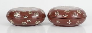 A Pair of Chinese Red Lacquer and Mother of Pearl Boxes 